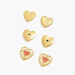 NWT! J. Crew heart stud earrings. THREE PACK!